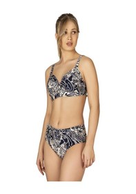 Resim Endeep Kadın Büyük Beden Destekli Büzgü Detaylı Şal Desenli Bikini Takımı-beyaz-mavi 