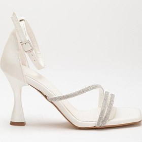 Resim Çapraz Taşlı Saten Baretli Sedef Kadın Abiye Topuklu Ayakkabı 2399 Sedef 