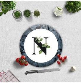 Resim Decorita Cam Kesme Tahtası - Cam Kesme Tablası - Harfli Tasarım N Çap 32 CM 