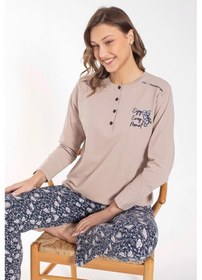 Resim Senfoni Kadın Düğme Yaka Uzun Kol Pamuklu Pijama Takımı 6021 -1 Adet 001 