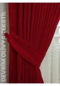 Resim Devrim Olivya Tekstil Lüks 1. Sınıf Düz Dikim Kırmızı Ada Fon Perde En X Yükseklik Kırmızı 