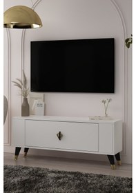Resim Tv1351dd Retro-32 Tv Sehpası Beyaz-siyah-altın Beyaz-siyah-altın 