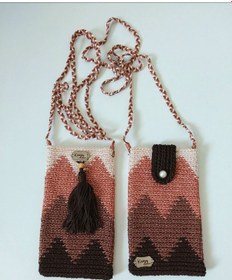 Resim Kemzey Handmade Wayuu Telefon Çantası, El Yapımı Örgü Telefon Çantası Kahverengi 