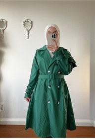 Resim Esre Store İşleme Detaylı Tesettür Trençkot Yeşil 