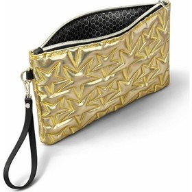 Resim Adelina Bags Yıldız Nakış İşlemeli Portföy El Çantası Bilek Askılı Saten Astarlı Clutch Çanta Altın 