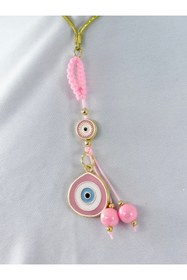 Resim biuti Toz Pembe Parlak Taşlı Küp Boncuk Detaylı Göz Figürlü Araba Dikiz Ayna Süsü, Yeni Araba Hediyesi 