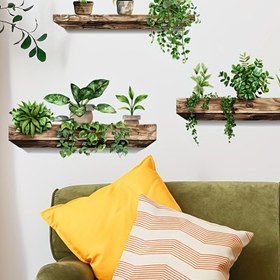 Resim 3 Adet Yeşillik Duvar Çıkartmaları, Çıkarılabilir Kendinden Yapışkanlı PVC Etiketler, 26.92cm x 39.12cm, Çiçek Deseni, Düzensiz Şekil, Tek Kullanımlık, Yatak Odası, Oturma Odası, Mutfak Duvar Dekoru 