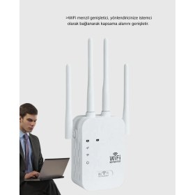 Resim Sepetopia 300MBPS Wifi Menzil Genişletici 4 Antenli Wpa3 Güvenlikli Priz Tipi Repeater 