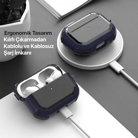 Resim Minesk Airpods PRO 3 ile Uyumlu Armor Serisi Darbelere Karşı Ultra Güçlü Koruma Fiber Karbon Arka Tasarım Kılıf (Lacivert, Airpods Pro 3 2025) 
