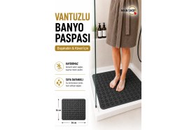 Resim MAİN SHOP Kare Masajlı Silikon Banyo & Duş Kaydırmazı Antrasit Renk M-150 