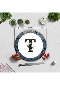 Resim Decorita Cam Kesme Tahtası - Cam Kesme Tablası - Harfli Tasarım T Çap 32 CM 