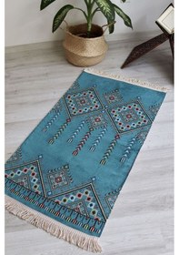 Resim Kilim Desenli Astarlı Lüks Seccade S1020 Mavi Mavi 