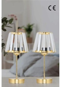 Resim Kristal Cam Başlıklı Metal Ayaklı Gold Abajur Yatak Odası Gece Lambası Oturma Odası Aydınlatma Gold 