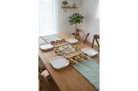 Resim Atbyhome Aven 6 Kişilik 29 Parça Doğal Bambu - Seramik Kahvaltı Takımı - Kahvaltı Seti Sunum Seti 