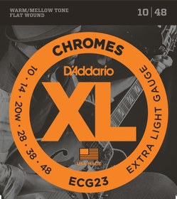 Resim D'Addario ECG23 XL Chromes Flatwound Elektro Gitar Tel Seti (Profesyonel) | Extra Light 10-48 Kalınlık, Pürüzsüz Cilalı Yüzey ve Dip Gürültüsüz Geçişler 