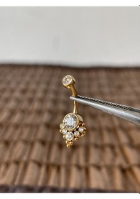 Resim Gerçek Titanium G23 Cry 000 Taş Altın Titanyum Göbek Piercing Altın 