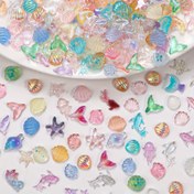 Resim 100 adet Okyanus Serisi Tırnak Sanatı Şansları - Hipoalerjenik Deniz Kabuğu Yıldız Balığı Delfin Tasarımları, Pastel Iridescent Parlak Dekorasyonlar Tırnak Uçları, Telefon Kılıfları, DIY El Sanatları için - Japon ve Kore Tarzı Aksesuarlar, Detaylı El Sanatları, Tırnak Şansları 