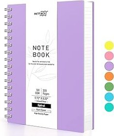 Resim RETTACY A5 not defteri, not defteri, spiral ciltli not defteri, 300 yaprak/150 sayfa, 100 g/m² kolej çizgili kağıt, PVC sert kapak, 14,5 x 21 cm, lila 
