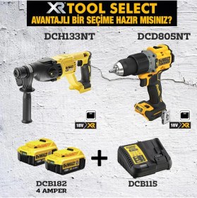 Resim Dewalt DCD805NT 90NM Darbeli VIDALAMA+DCH133NT Kırıcı Delici 2.6J+2X4AH 