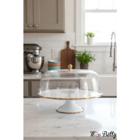 Resim Miss Betty Vintage Style Emaye 30 Cm Ayaklı Kek Fanusu 