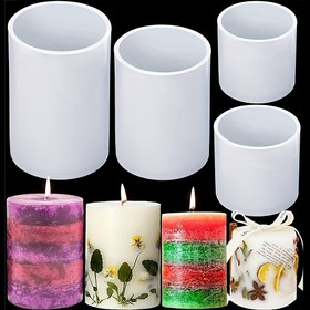 Resim 4 ADET Silindir Silikon Mum Kalıpları, Düzensiz Şekil DIY Mum Yapım Malzemeleri 
