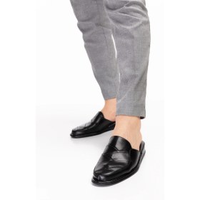 Resim Akgün Terlik Erkek Siyah Hakiki Deri Ev Terliği 