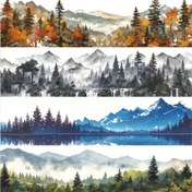 Resim Manzara Manzaralı Washi Bant - Su Geçirmez Doğa Temalı Dekoratif Yapışkan Bant Scrapbooking, Sanat Günlüğü ve El Sanatları İçin, 1 Rulo Paket - 199,9 cm Uzunluk 