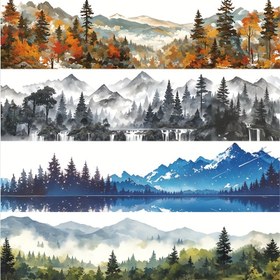 Resim Manzara Manzaralı Washi Bant - Su Geçirmez Doğa Temalı Dekoratif Yapışkan Bant Scrapbooking, Sanat Günlüğü ve El Sanatları İçin, 1 Rulo Paket - 199,9 cm Uzunluk 