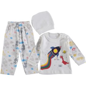 Resim Tunngoo Rocket Ve Dinazor Baskılı Erkek Bebek Pijama Takımı Yenidoğan 0-3 Ay M45135 