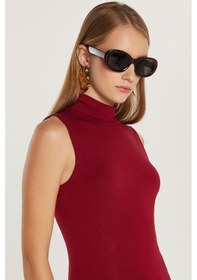 Resim Tudors Kadın Regular Fit Klasik Kesim Viskon Kumaş Balıkçı Yaka Sıfır Kol Bordo Bluz-34816 Bordo 