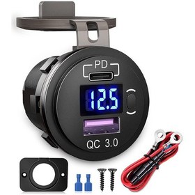 Resim Gildedwill Kamyonlar, Karavanlar, Motosikletler İçin Anahtarlı Voltmetreli Araç Çift Usb Şarj Cihazı Hızlı Şarj Qc 3.0 Ve Pd Usb Şarj Soketi Adaptörü 