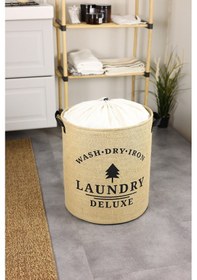 Resim Laundry Deluxe Baskılı Fileli Jüt Katlanabilir Kıyafet Kirli Çamaşır Havlu Sepeti 37 X 40 Çok Renkli 