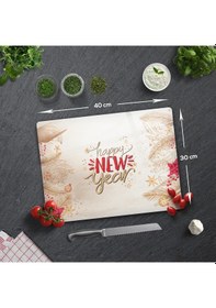 Resim Decorita Cam Kesme Tahtası|Happy New Year-Gold|30cm x 40cm 