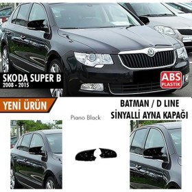Resim Sts Oto Aksesuar Skoda Superb B6 Sinyalli 2008-2015 Batman Yarasa Ayna Kapağı Piano Black Abs Plastik (01) 