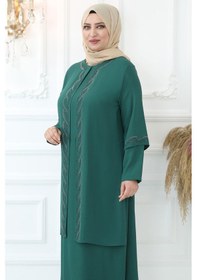 Resim Amine Hüma Kristal Taşlı Abiye Zümrüt Zümrüt Zümrüt Yeşili 