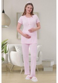 Resim Mecit Pijama Mecit 1541 Pembe Uzun Sabahlıklı Lohusa Pijama Takımı 