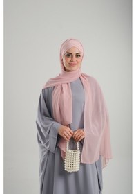 Resim Hürrem Bone Pudra Pratik Hazır Geçmeli Bone Şal Şifon Kendinden Boneli İki Bantlı 1452 06 Pudra 