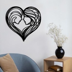 Resim ROMIA Kalp Silueti Metal Duvar Sanatı, Siyah, Romantik Çift Tasarımı, Modern Ev Dekoru (50X50CM) 