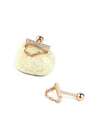 Resim 925ayar Gümüş Rose Zirkon Taşlı Zincirli Tragus Kıkırdak Piercing Altın 