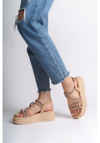 Resim Rıley İnce Tokalı Taşlı Şeritli Ortopedik Taban Kadın Sandalet Ctt - Ten Çok Renkli 