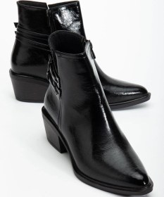 Resim Kadın Topuklu Bot Siyah Rugan Sivri Vestern Toaklı-4175 Siyah 