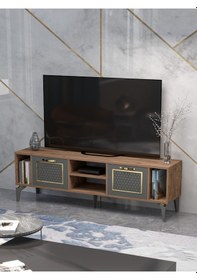 Resim Tv Sehpası Tv Ünitesi Atlantik Çam Antrasit Gold 160 Cm Linya 5040 Kahverengi 