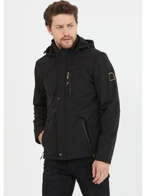 Resim Mero Life İçi Kürklü Kapüşonlu Su ve Rüzgar Geçirmez Softshell Erkek Mont - Siyah 
