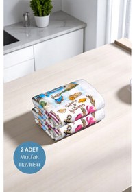 Resim 2li Paket Baskılı Beyaz Mutfak Havlusu Modeli Sunset 