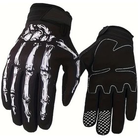 Resim Chuangyinshop Beyaz Kuru Kafa Desenli Dokunmatik Ekran Tam Parmak Bisiklet Eldiveni Spor L 
