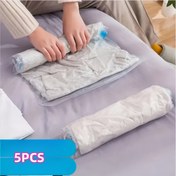 Resim 5 Adet El Yapımı Vakumlu Saklama Torbaları - Yer Tasarrufu, Pompa Gerektirmez - Seyahat ve Ev Düzeni için İdeal, Fermuarlı, Çok Amaçlı, Dikdörtgen Plastik Torbalar Giysiler, Kitaplar ve Daha Fazlası İçin 