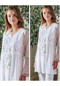 Resim Bone Club 4630 Ecru Hamile Lohusa 3lü Pijama Sabahlık Takım 
