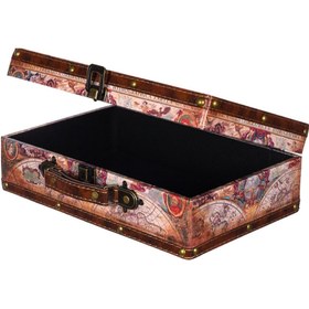 Resim Vintage Ahşap Sandık, Koloni Tarzı Orta Boy (26x15x8 cm) Deri Kaplamalı Şık Tasarım 