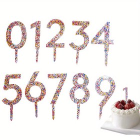 Resim Doğuğ Partisi Malzemeleri: 0-9 Akrilik Pasta Sürprizleri ile İşılı Konfeti, Kekler ve Kupkelerin Süslemek için Mükemmel 