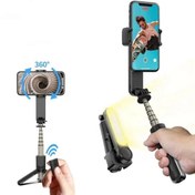 Resim Hobimtek L09 Katlanabilir Cep Gimbal Işıklı Selfie Stick Bluetooth Kablosuz Uzaktan Selfie Çubuğu 